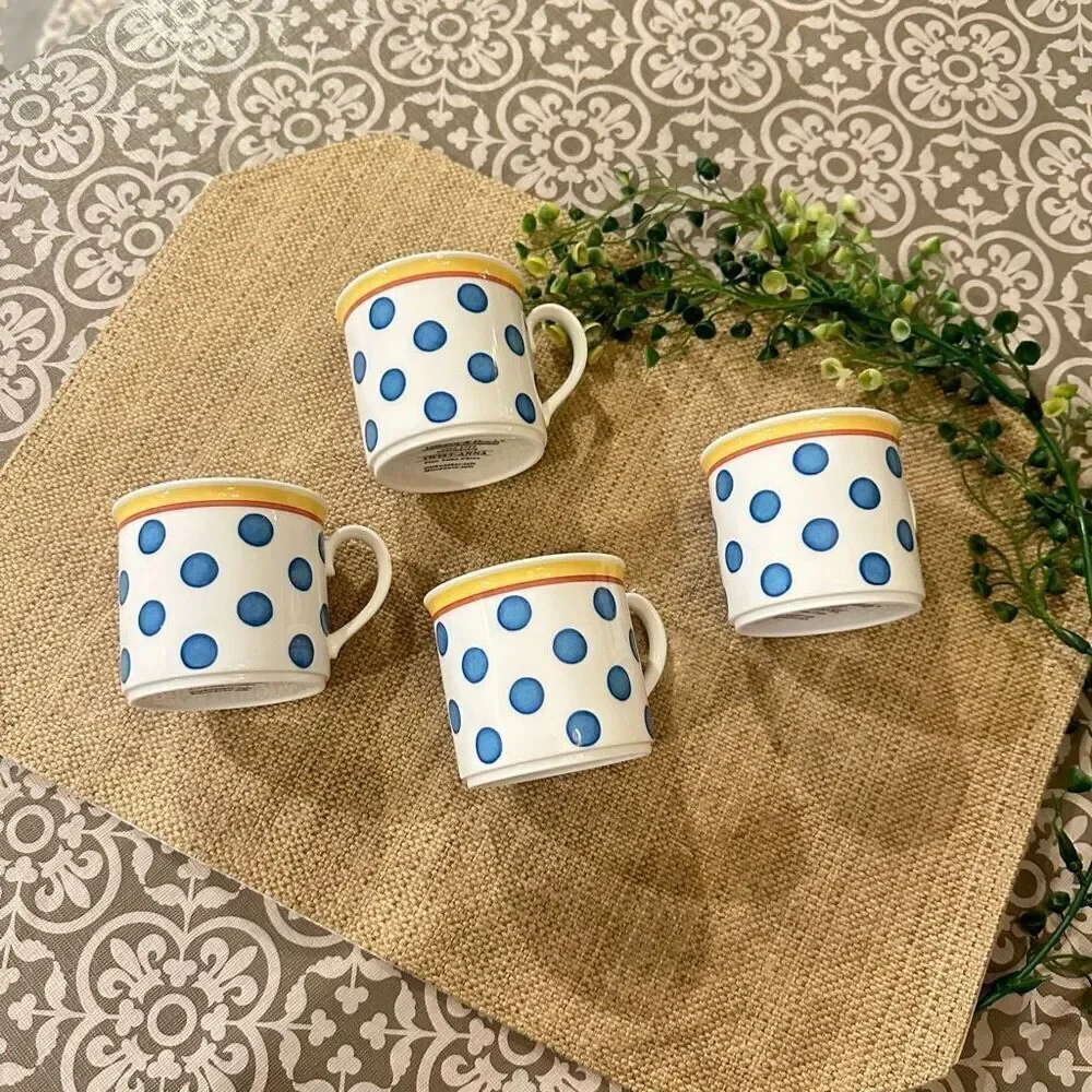 Villeroy & Boch Twist Anna Espresso Cups 4 Piece Set‎ Blue Dots porcelain